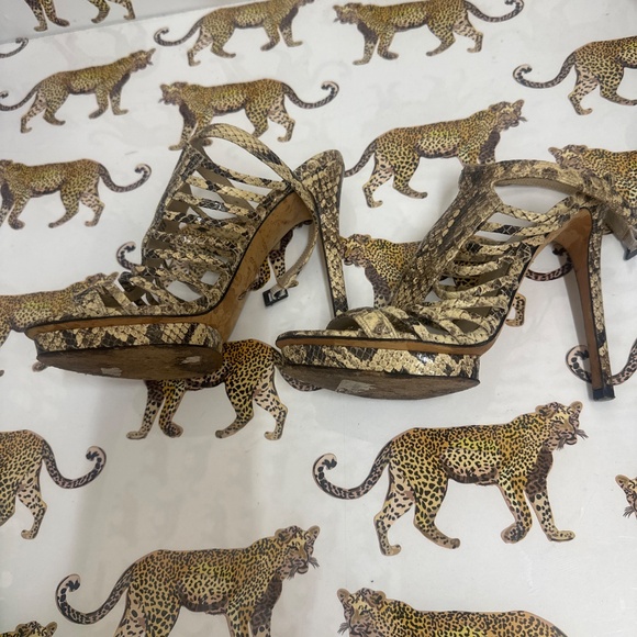 B Brian Atwood snake-embossed leather cage heels - Size 8 - Picture 2 of 6